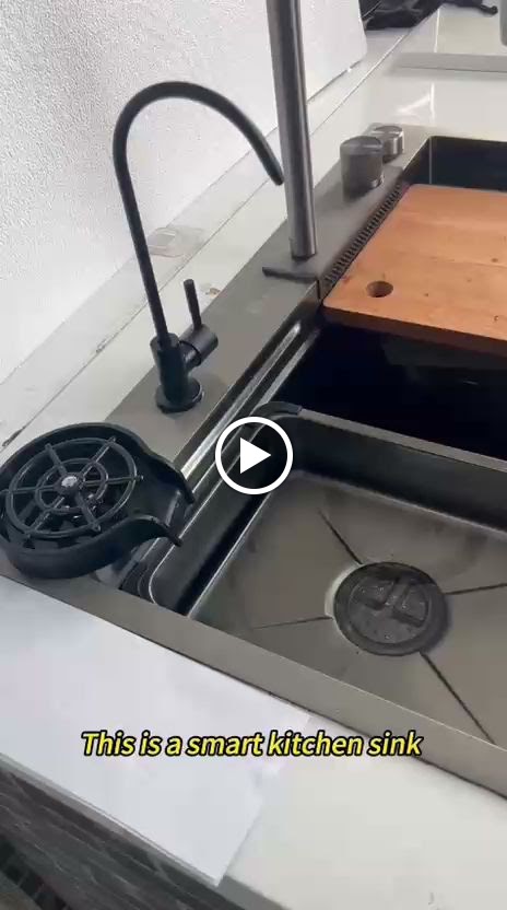 Multifunctional Digital Waterfall Smart Kitchen Sink (Nano Stainless Steel, Glass Rinser & Display)